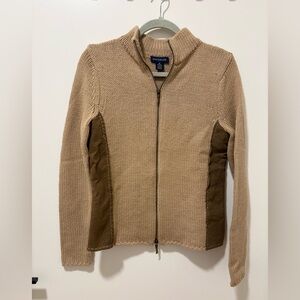 Vintage Double Zipper Brown & Tan Womens Sweater - Ann Taylor Size Medium